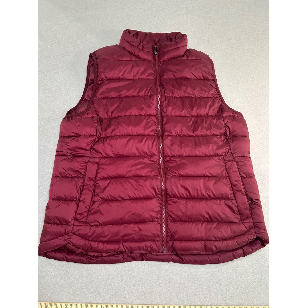 32 Degrees Heat Puffer Vest Women XL Burgundy Wine Quilted Full Zip Sleeveless